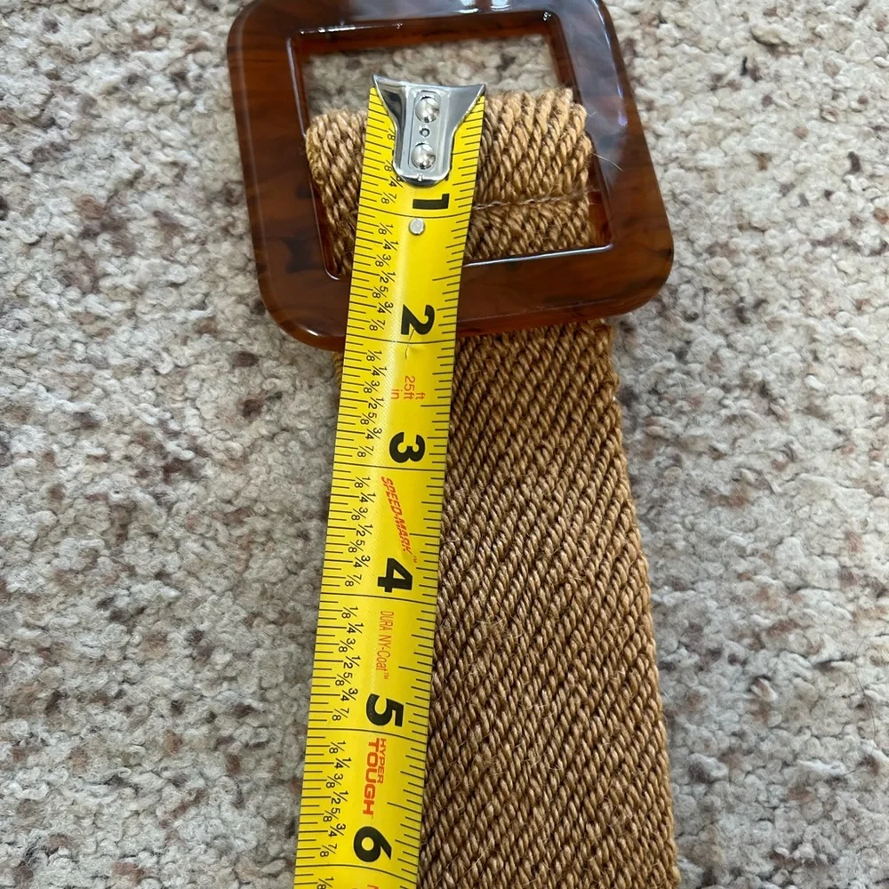 Women square RESIN BUCKLE STRAW stretch wide waist brown belt medium‎ boho l